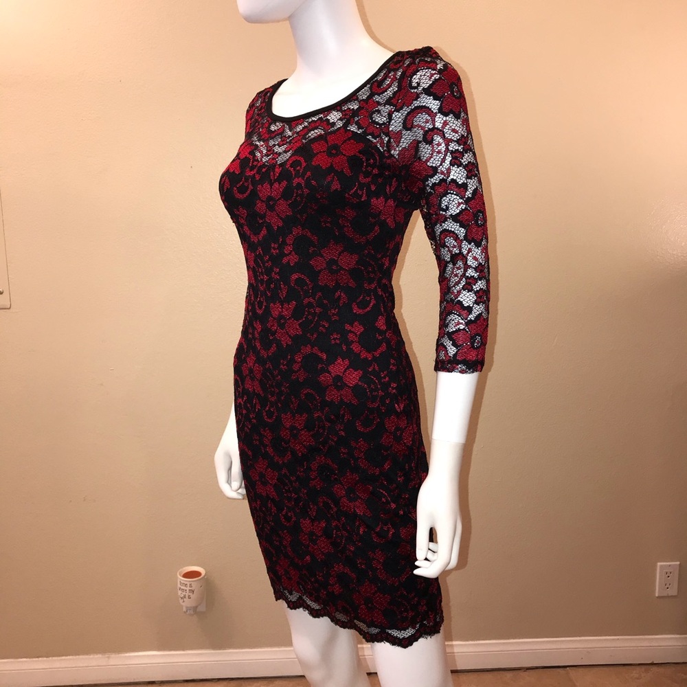 Almost Famous Lace Mini Dress Size Medium Junior Black Red Romantic Vamp Goth - Picture 12 of 15